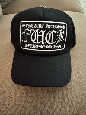 Chrom3 Hearts INSPIRED FASHION Black Patch Trucker Hat - White Embroidered Logo